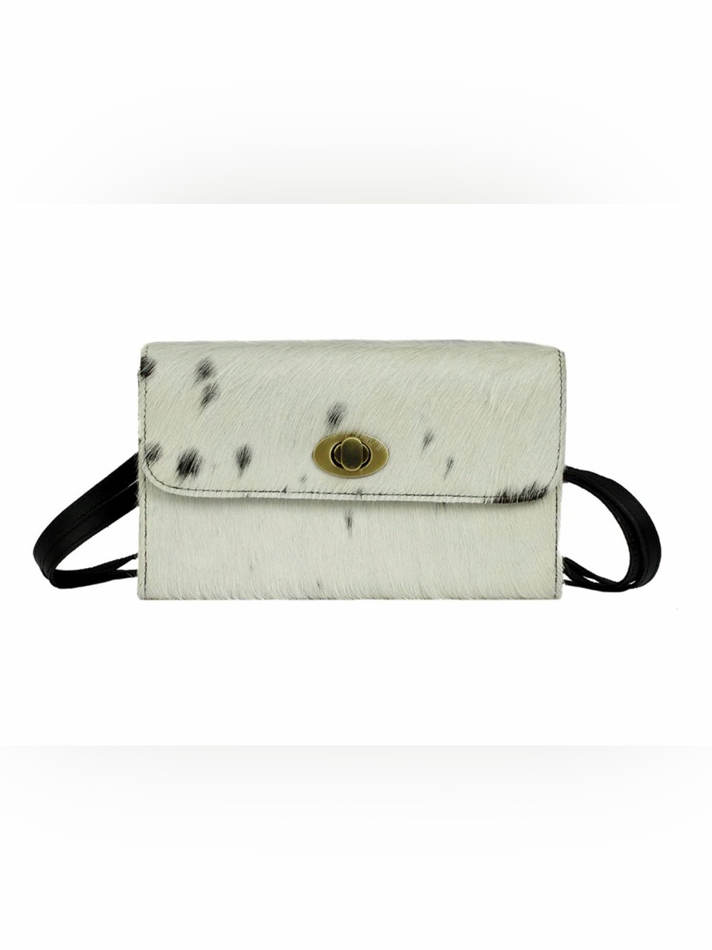 Western Bag White Haircalf Clutch with Turnlock Closure